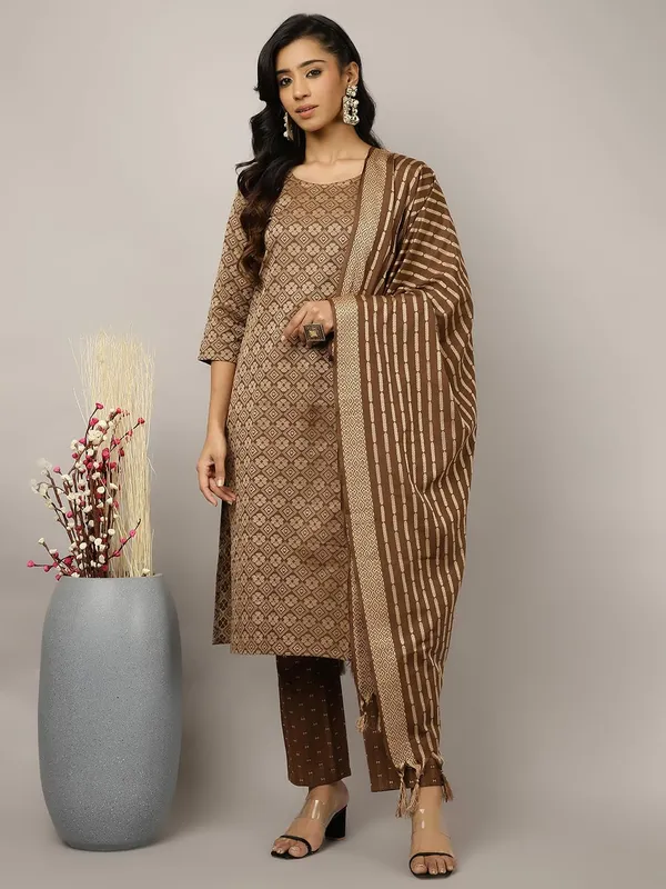 Brown_Jaipur_Kurti_Self-Design_Festive_Suit_Set