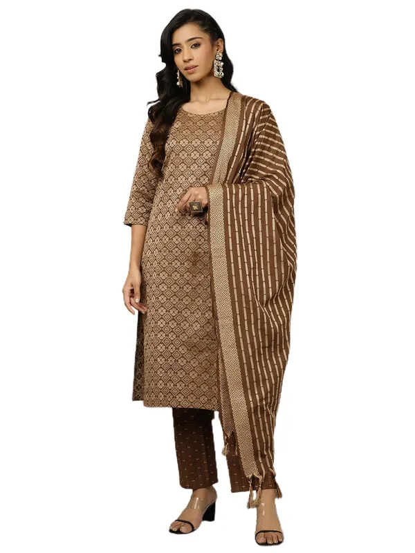 Brown_Jaipur_Kurti_Self-Design_Festive_Suit_Set