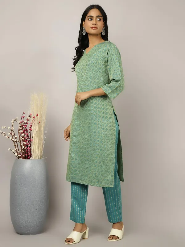 Sea_Green_Jaipur_Kurti_Sea_Green_Self_Design_Cotton_Blend_Suit_Set