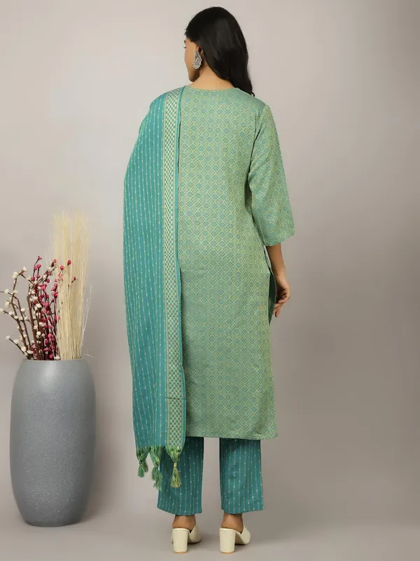 Sea_Green_Jaipur_Kurti_Sea_Green_Self_Design_Cotton_Blend_Suit_Set