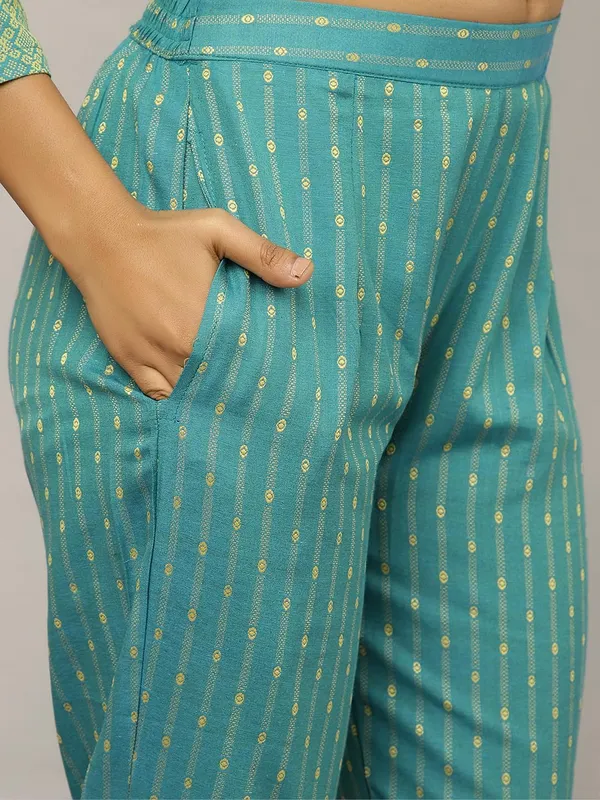 Sea_Green_Jaipur_Kurti_Sea_Green_Self_Design_Cotton_Blend_Suit_Set