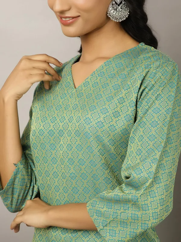 Sea_Green_Jaipur_Kurti_Sea_Green_Self_Design_Cotton_Blend_Suit_Set