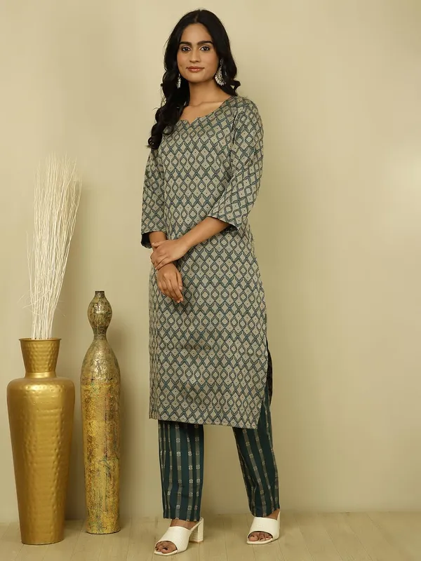 Dark_Green_Jaipur_Kurti_Dark_Green_Self_Design_Cotton_Blend_Suit_Set