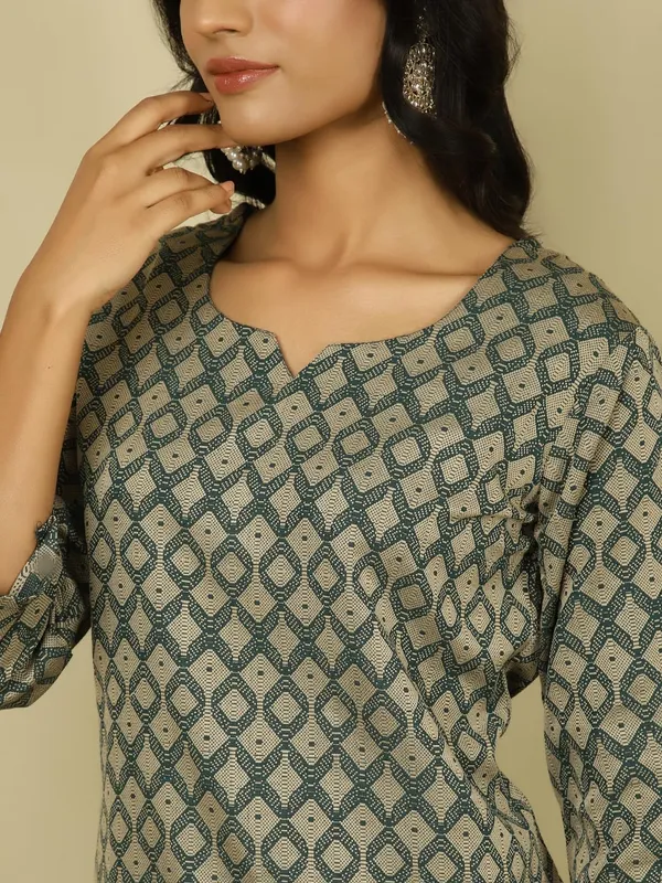 Dark_Green_Jaipur_Kurti_Dark_Green_Self_Design_Cotton_Blend_Suit_Set