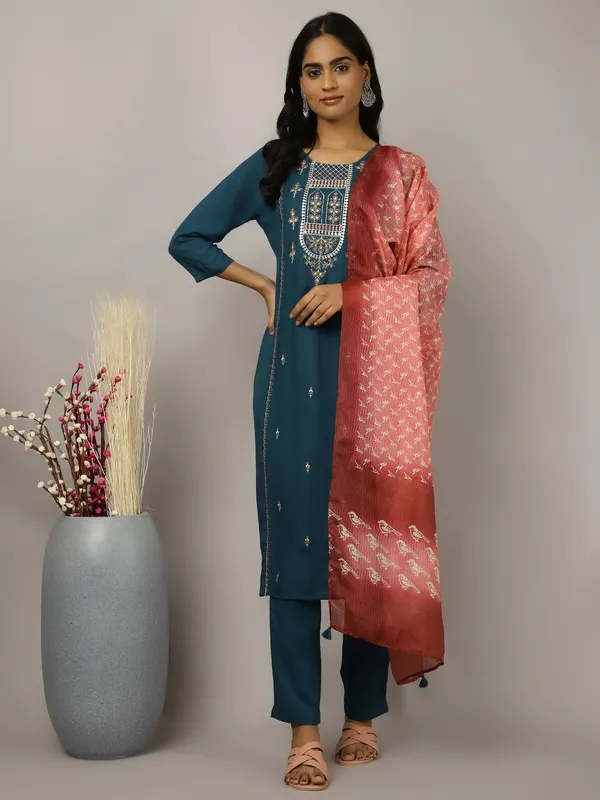 Teal_Jaipur_Kurti_Teal_Embroidered_Suit_Set