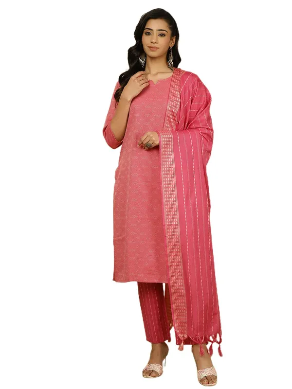 Jaipur_Kurti_Self_Design_Fuchsia_Suit_Set