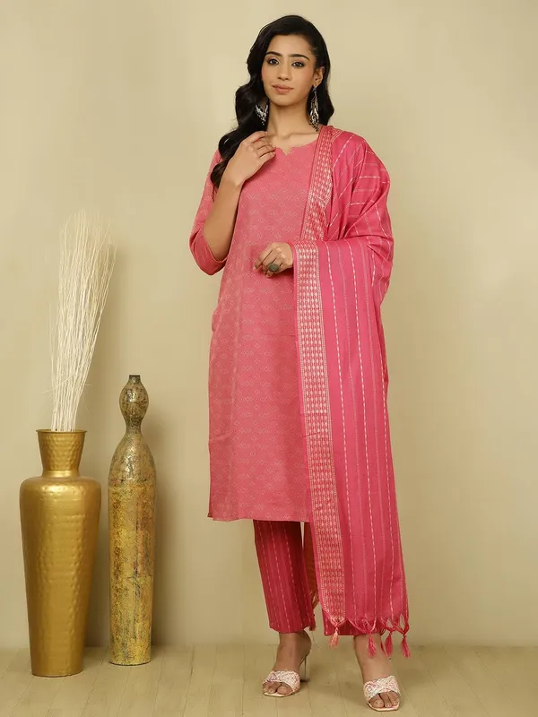 Jaipur_Kurti_Self_Design_Fuchsia_Suit_Set