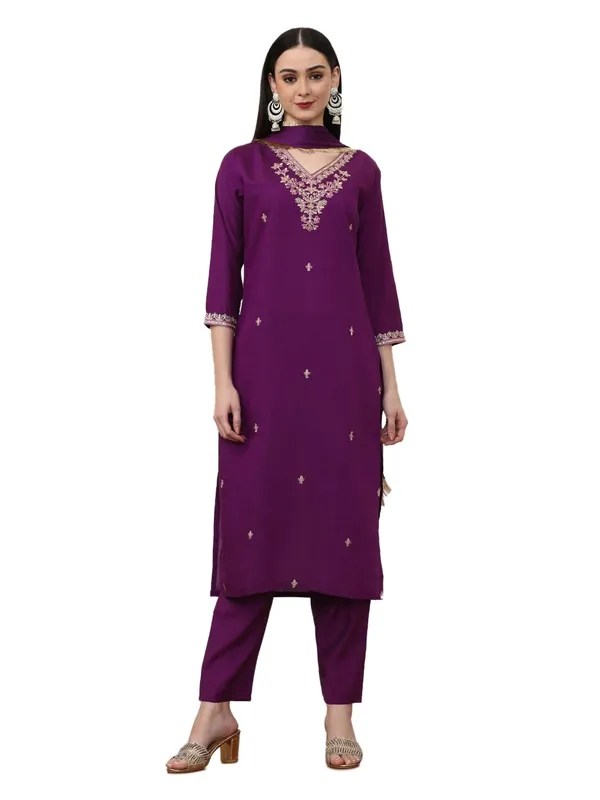 Purple_Jaipur_Kurti_Embroidered_Ethnic_Motifs_Kurta_Sets_With_Dupatta