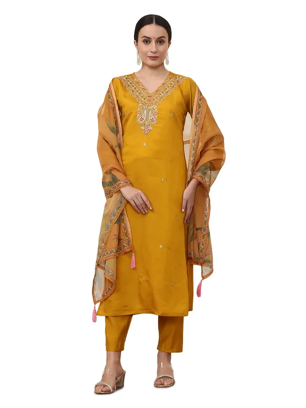 Yellow_Jaipur_Kurti_Floral_Printed_Anarkali_Poly_Chiffon_Flared_Kurta_And_Churidar_Sets
