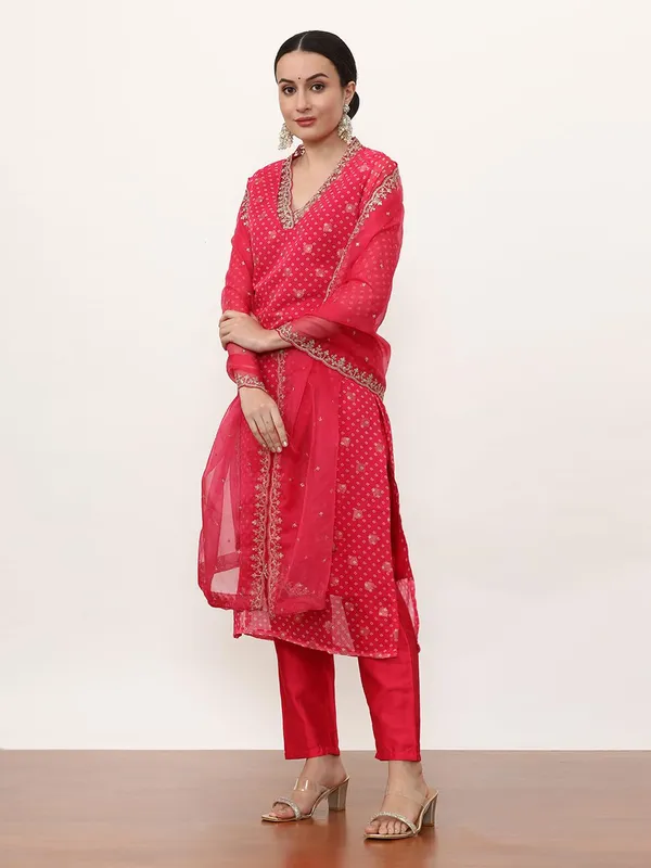 Pink_Jaipur_Kurti_Floral_Printed_Anarkali_Poly_Chiffon_Flared_Kurta_And_Churidar_Sets