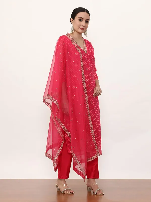 Pink_Jaipur_Kurti_Floral_Printed_Anarkali_Poly_Chiffon_Flared_Kurta_And_Churidar_Sets