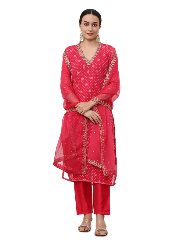 Pink_Jaipur_Kurti_Floral_Printed_Anarkali_Poly_Chiffon_Flared_Kurta_And_Churidar_Sets