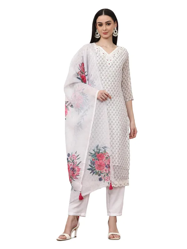 White_Jaipur_Kurti_Floral_Printed_Cotton_Blend_Straight_Kurta_With_Trousers