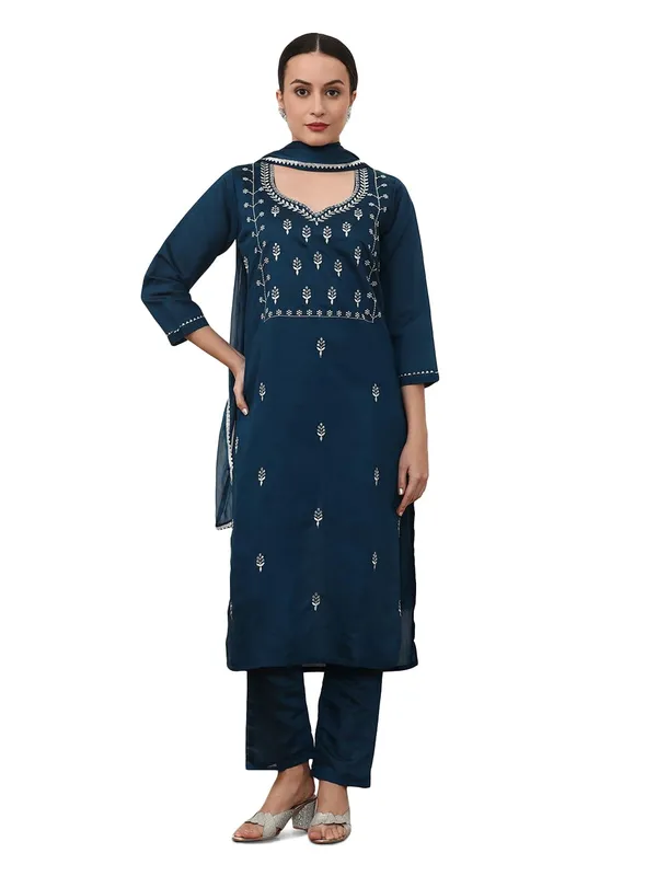 Teal_Jaipur_Kurti_Embroidered_Ethnic_Motifs_Kurta_Sets_With_Dupatta