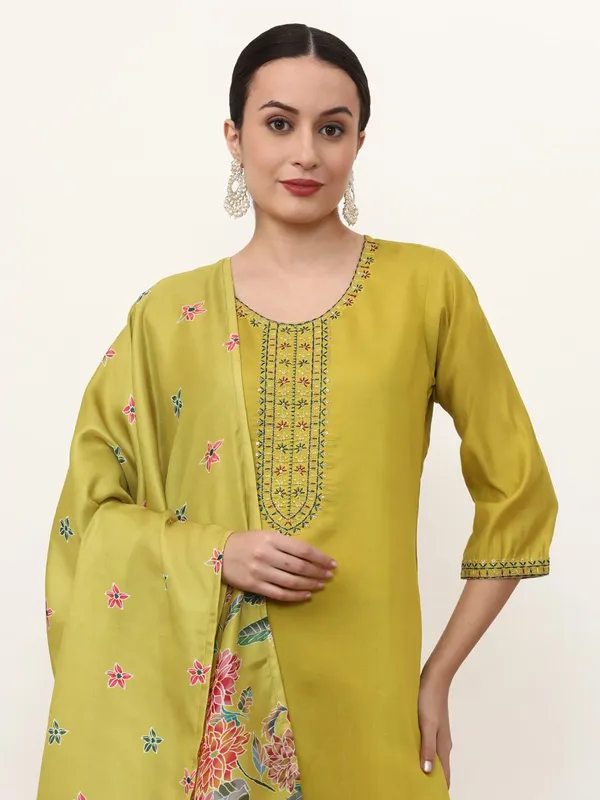Lime_Green_Jaipur_Kurti_Floral_Printed_Anarkali_Organza_Flared_Kurta_And_Palazzos_Sets