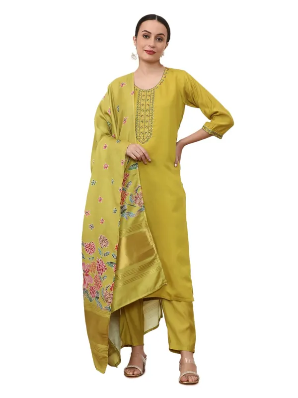 Lime_Green_Jaipur_Kurti_Floral_Printed_Anarkali_Organza_Flared_Kurta_And_Palazzos_Sets