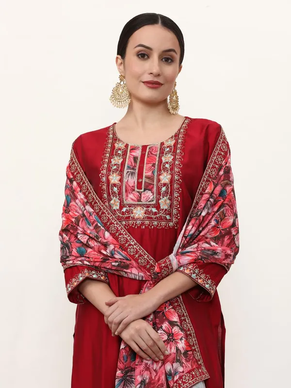Wine_Jaipur_Kurti_Embroidered_Ethnic_Motifs_Kurta_Sets_With_Dupatta
