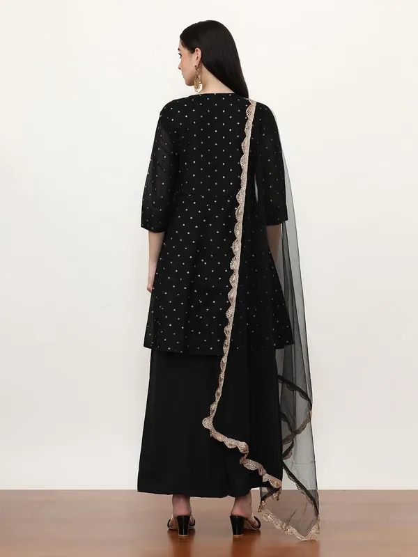 Black_Jaipur_Kurti_Printed_Chanderi_Cotton_Floral_Kurta_Sets_With_Net_Dupatta