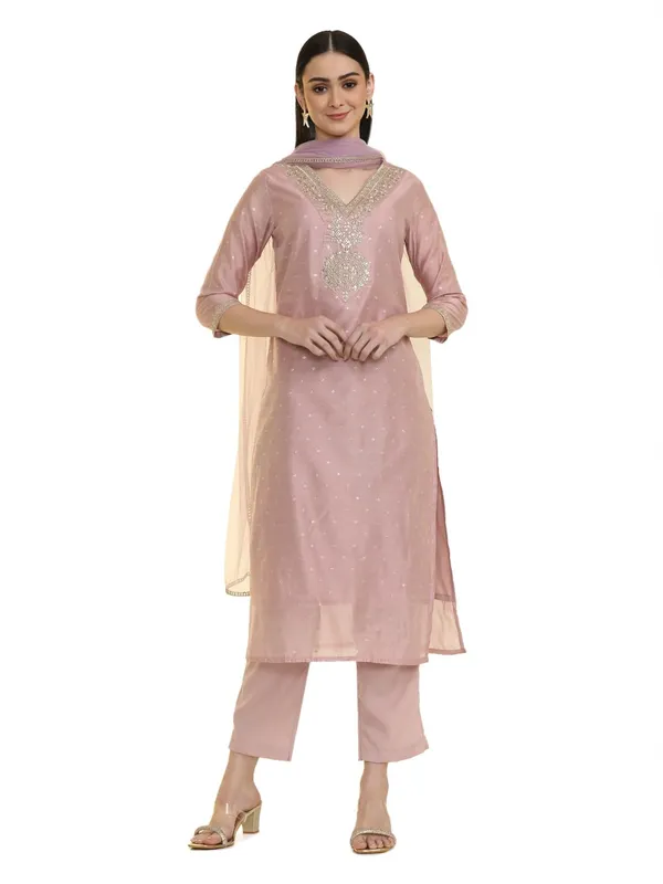 Pink_Jaipur_Kurti_Embroidered_Chanderi_Cotton_Solid_Kurta_Sets_With_Net_Dupatta