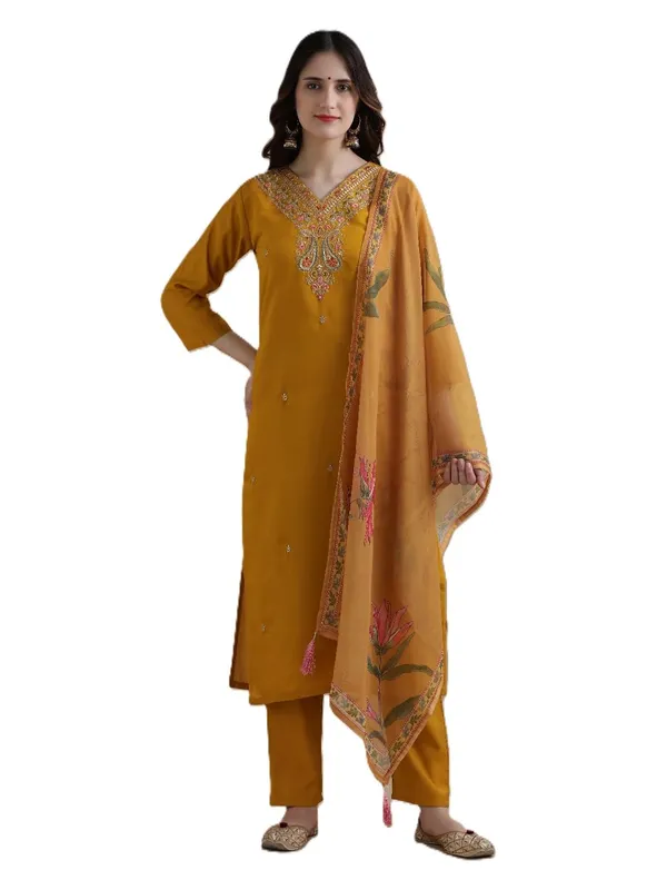 Mustard_Jaipur_Kurti_Embroidered_Chanderi_Cotton_Ethnic_Motifs_Kurta_Sets_With_Dupatta