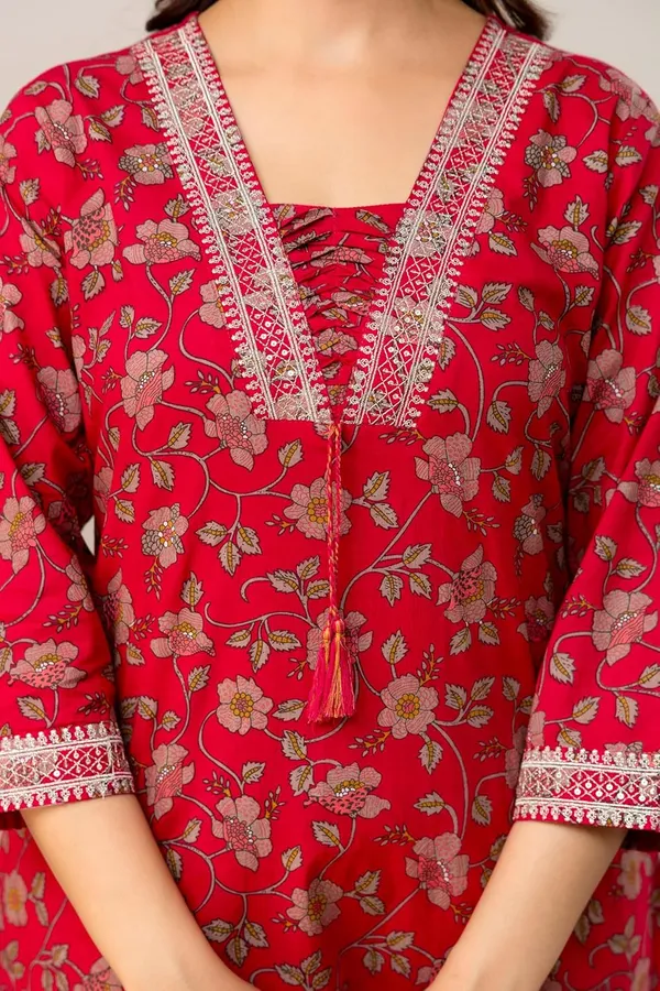 Pink_Pure_Cotton_Printed_With_Handwork_Kurta_With_Pants_And_Dupatta_Set