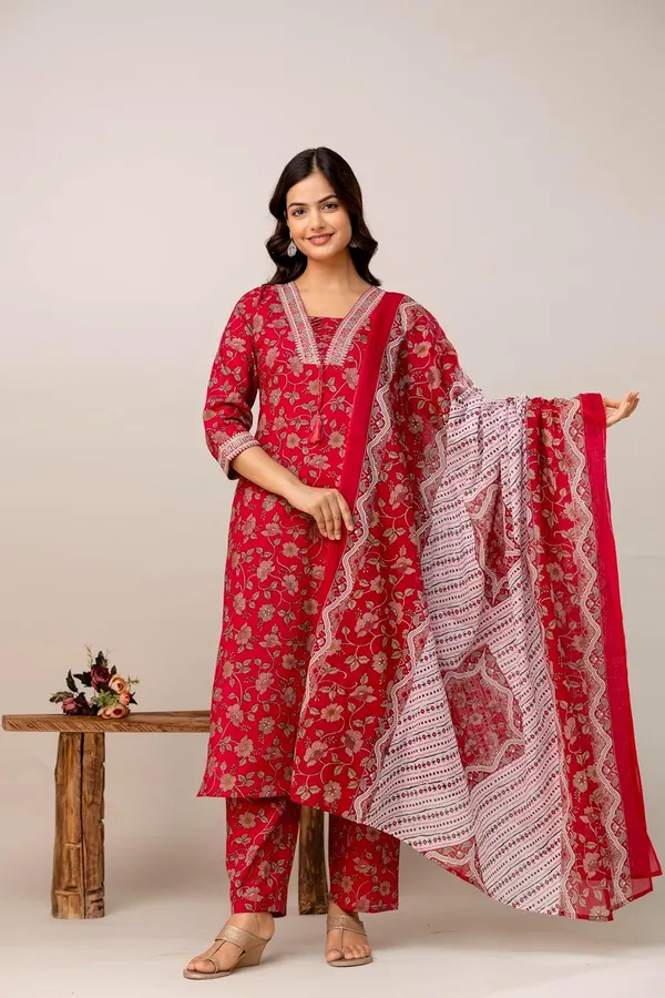 Pink_Pure_Cotton_Printed_With_Handwork_Kurta_With_Pants_And_Dupatta_Set