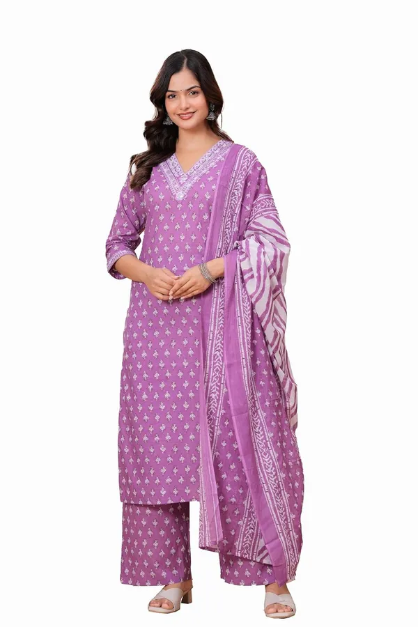 Purple_Pure_Cotton_Printed_Straight_Kurta_Set_With_Palazzo_And_Dupatta