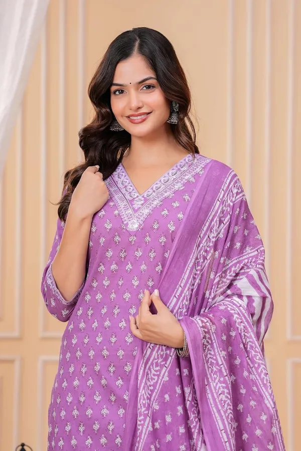 Purple_Pure_Cotton_Printed_Straight_Kurta_Set_With_Palazzo_And_Dupatta