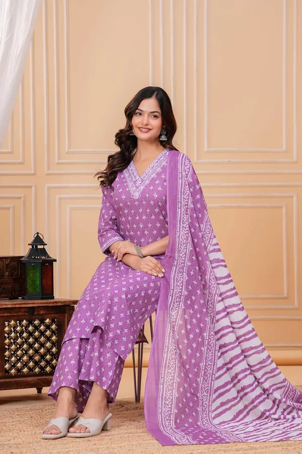 Purple_Pure_Cotton_Printed_Straight_Kurta_Set_With_Palazzo_And_Dupatta