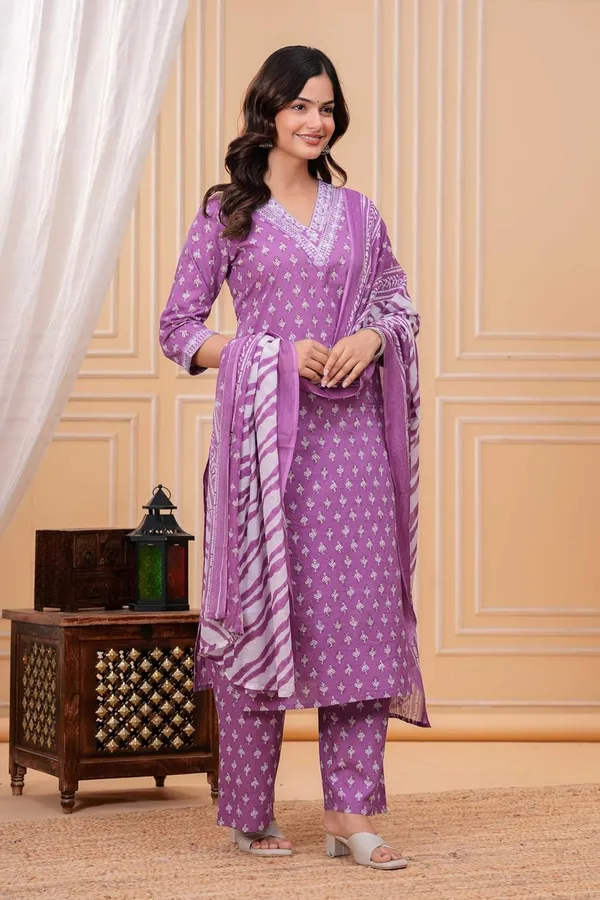 Purple_Pure_Cotton_Printed_Straight_Kurta_Set_With_Palazzo_And_Dupatta
