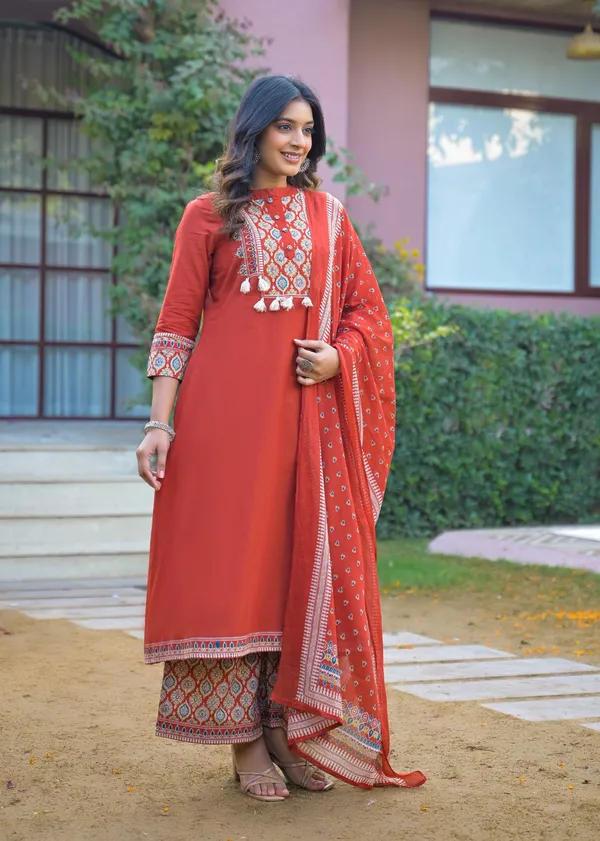 Multicolour_Festive_Rust_Red_Embroidered_Kurta_Set_With_Matching_Dupatta
