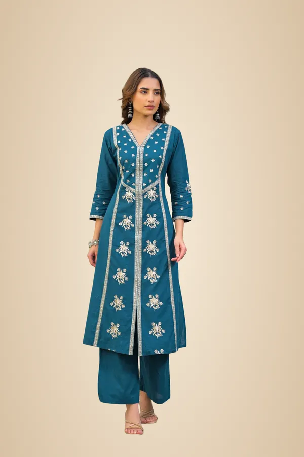 Teal_Blue_Embroidered_Kurta_Set_With_Dupatta