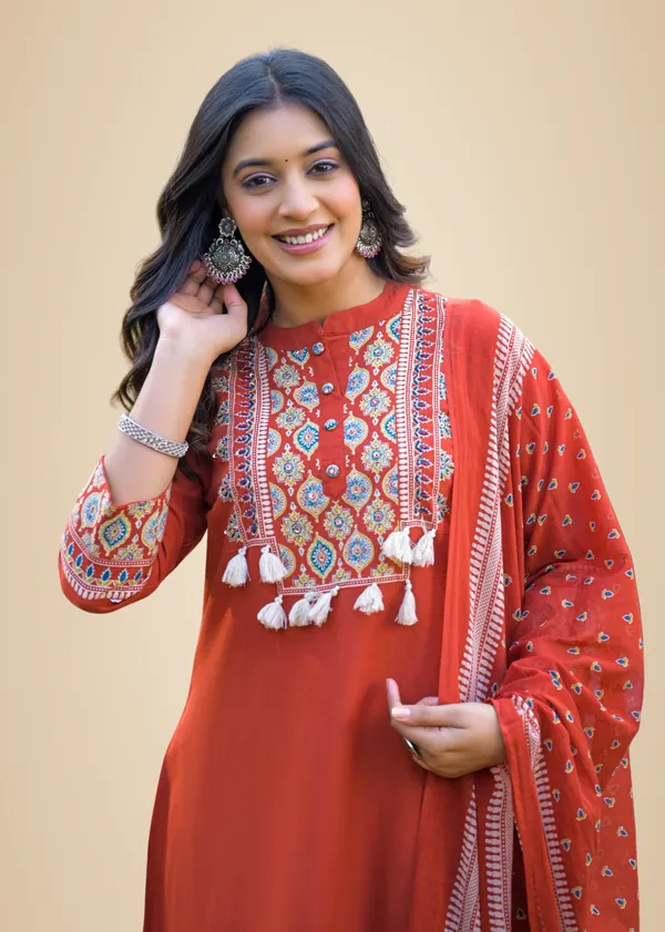 Multicolour_Festive_Rust_Red_Embroidered_Kurta_Set_With_Matching_Dupatta