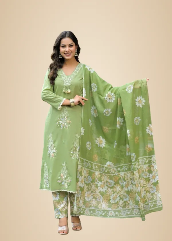 Light_Olive_Green_Floral_Embroidered_Kurta_Pant_Set_With_Dupatta