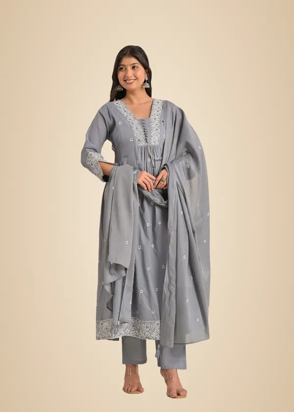 Charcoal_Grey_Cotton_Embroidered_Kurta_Pant_Set_With_Dupatta