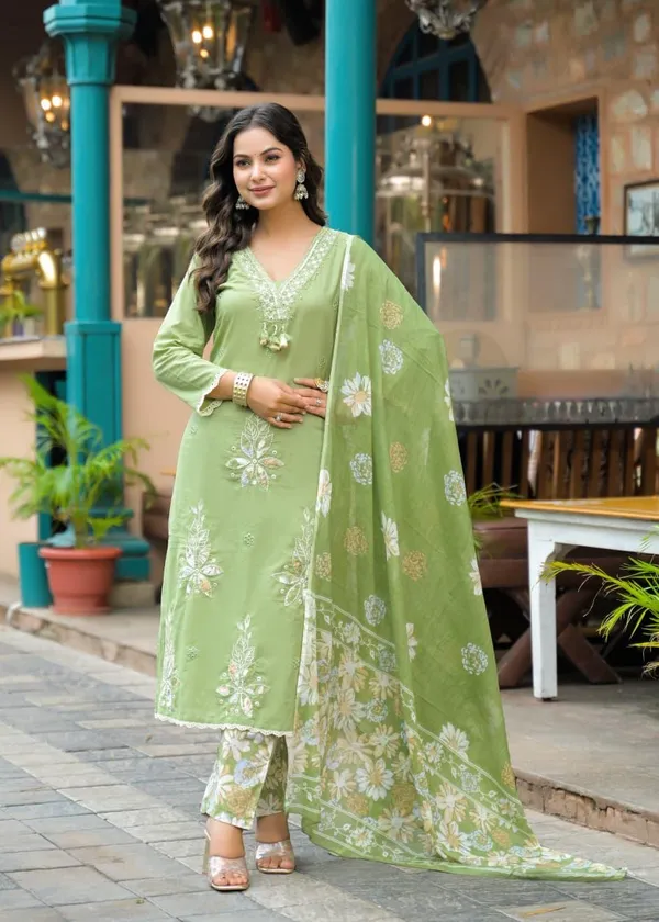 Light_Olive_Green_Floral_Embroidered_Kurta_Pant_Set_With_Dupatta