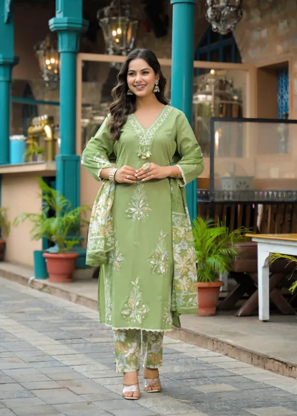 Light_Olive_Green_Floral_Embroidered_Kurta_Pant_Set_With_Dupatta