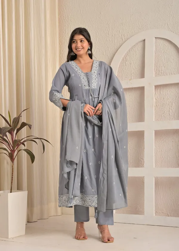 Charcoal_Grey_Cotton_Embroidered_Kurta_Pant_Set_With_Dupatta