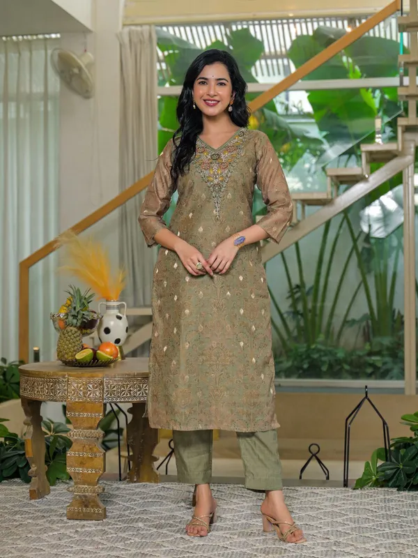 Olive_Green_Cotton_Embroidered_Kurta_Pant_Set_With_Designer_Printed_Dupatta