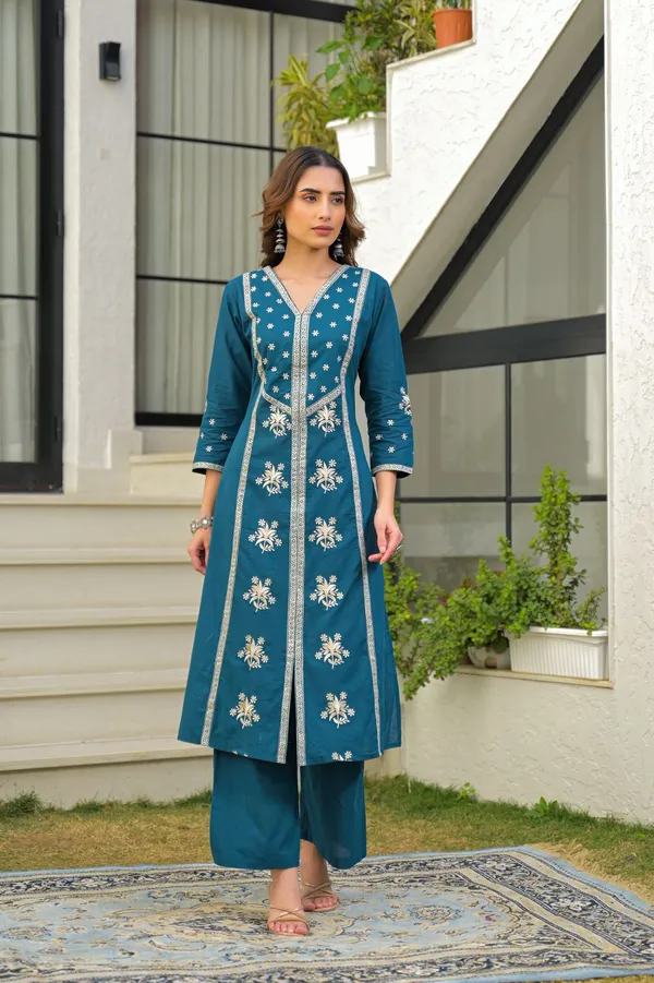 Teal_Blue_Embroidered_Kurta_Set_With_Dupatta