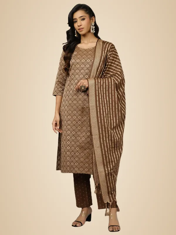 Brown_Jaipur_Kurti_Self-Design_Festive_Suit_Set