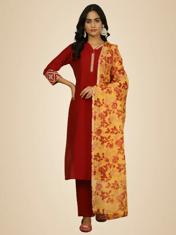 Maroon_Jaipur_Kurti_Maroon_Silk_Blend_Embroidered_Suit_Set