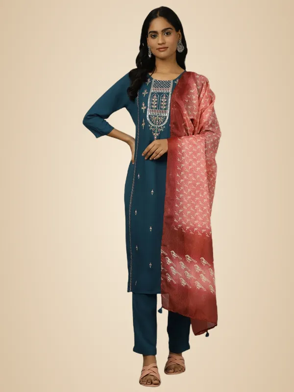 Teal_Jaipur_Kurti_Teal_Embroidered_Suit_Set