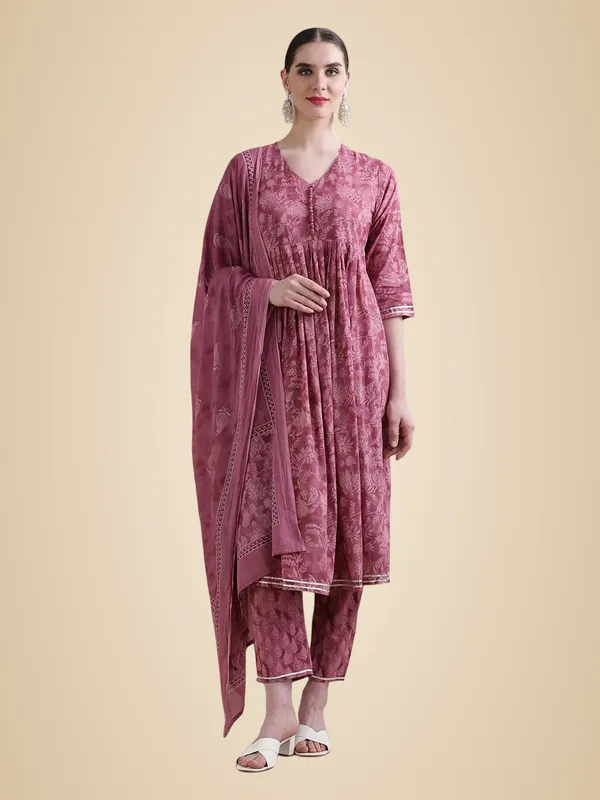 Purple_Jaipur_Kurti_Pure_Cotton_Floral_Flared_Gotta_Patti_Sawar_Suit_Sets_With_Dupatta