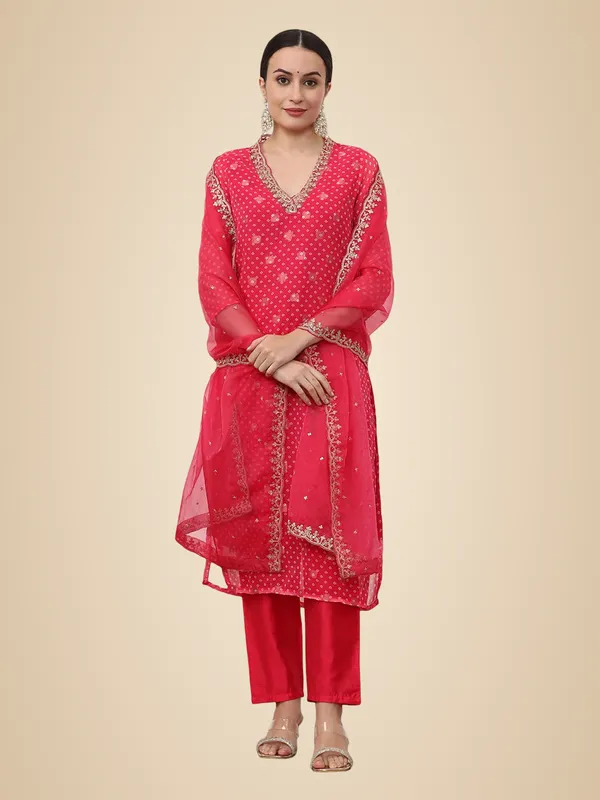 Pink_Jaipur_Kurti_Floral_Printed_Anarkali_Poly_Chiffon_Flared_Kurta_And_Churidar_Sets