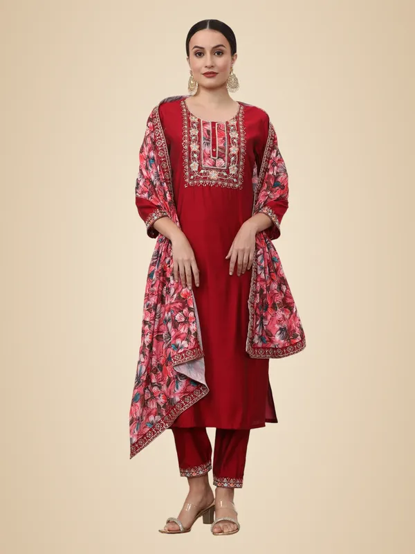 Wine_Jaipur_Kurti_Embroidered_Ethnic_Motifs_Kurta_Sets_With_Dupatta