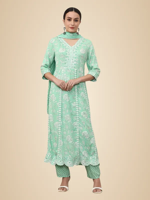 Green_Jaipur_Kurti_Embroidered_Linen_Floral_Kurta_Sets_With_Dupatta