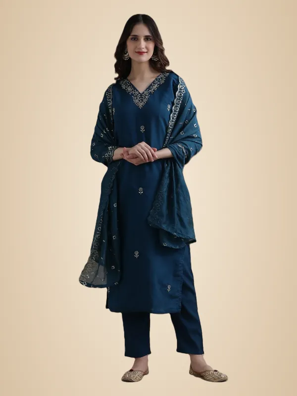 Navy_Blue_Jaipur_Kurti_Embroidered_Chanderi_Cotton_Ethnic_Motifs_Kurta_Sets_With_Dupatta