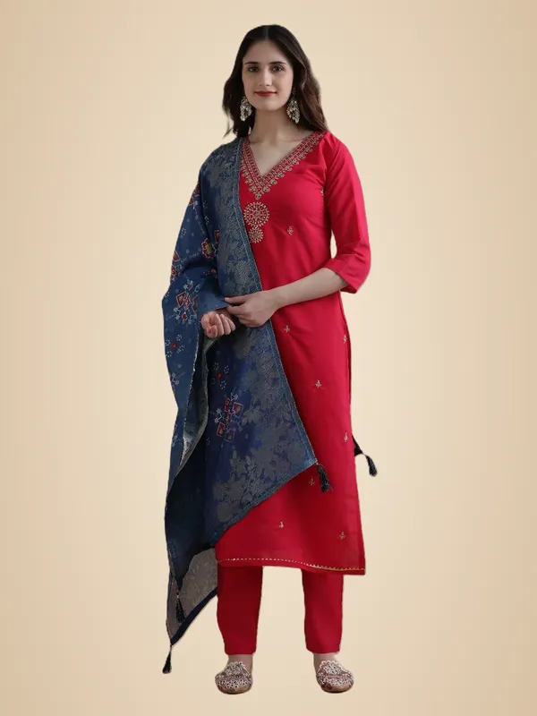 Red_Jaipur_Kurti_Embroidered_Chanderi_Cotton_Ethnic_Motifs_Kurta_Sets_With_Dupatta