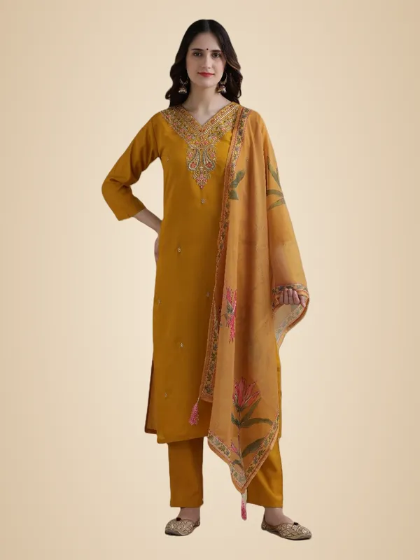 Mustard_Jaipur_Kurti_Embroidered_Chanderi_Cotton_Ethnic_Motifs_Kurta_Sets_With_Dupatta